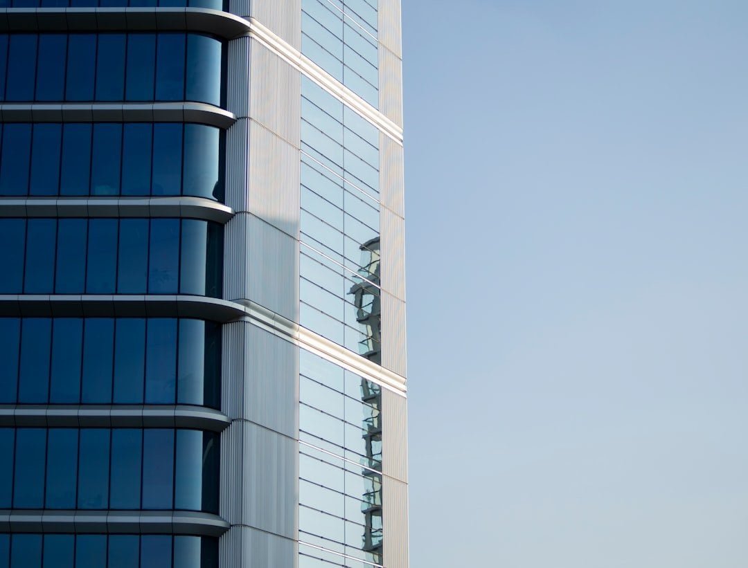 Glass curtain wall facade on a commercial building