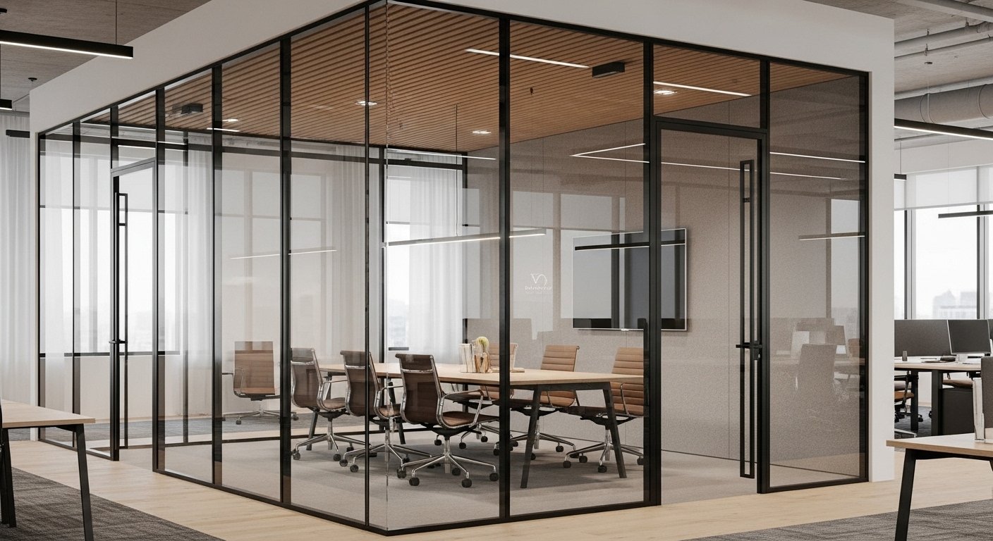 Acoustic glass partition for meeting rooms and boardrooms