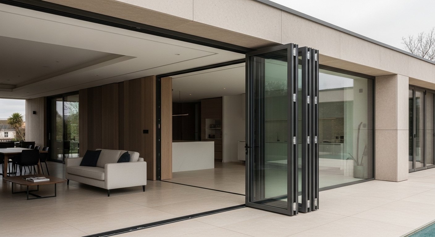 Aluminium bi-fold folding doors on a modern residential project