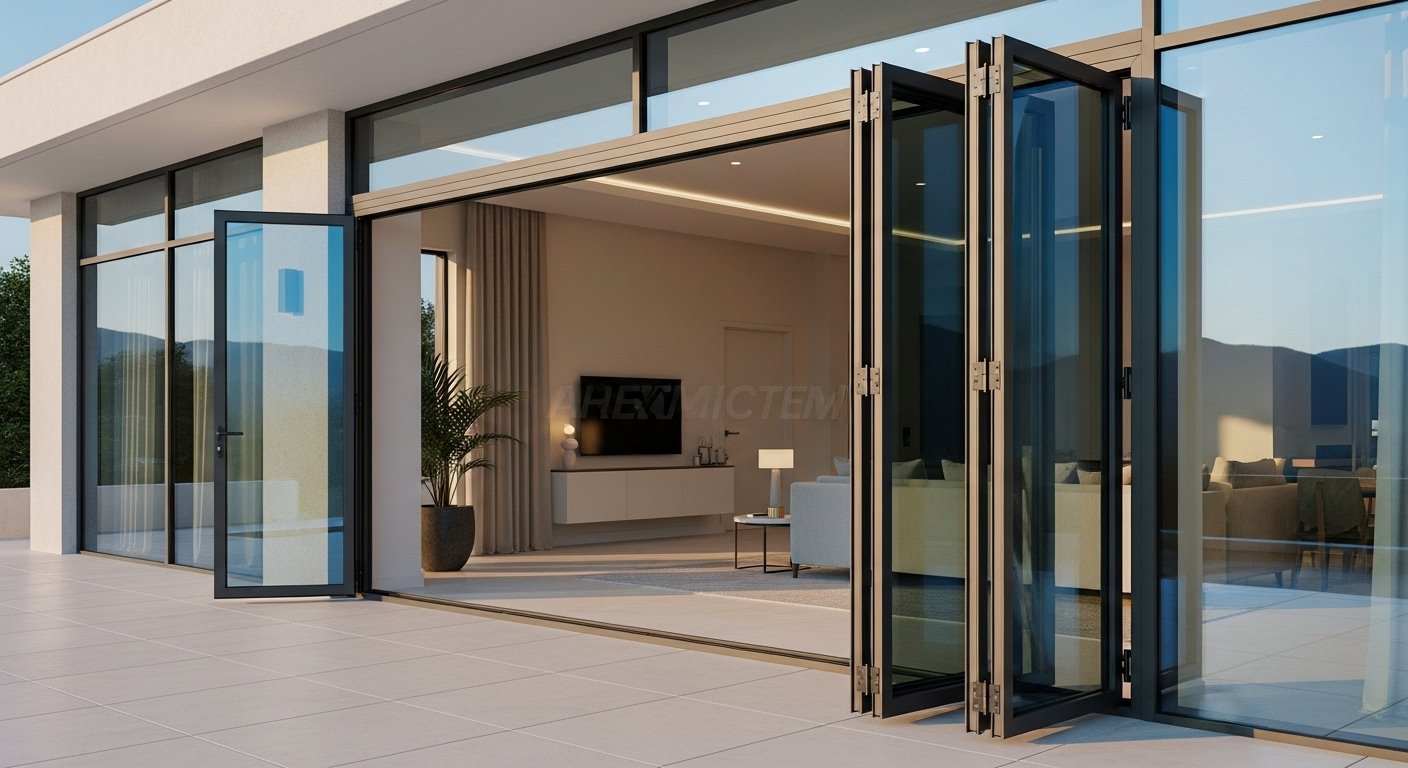 Aluminium folding doors India — bi-fold commercial project installation