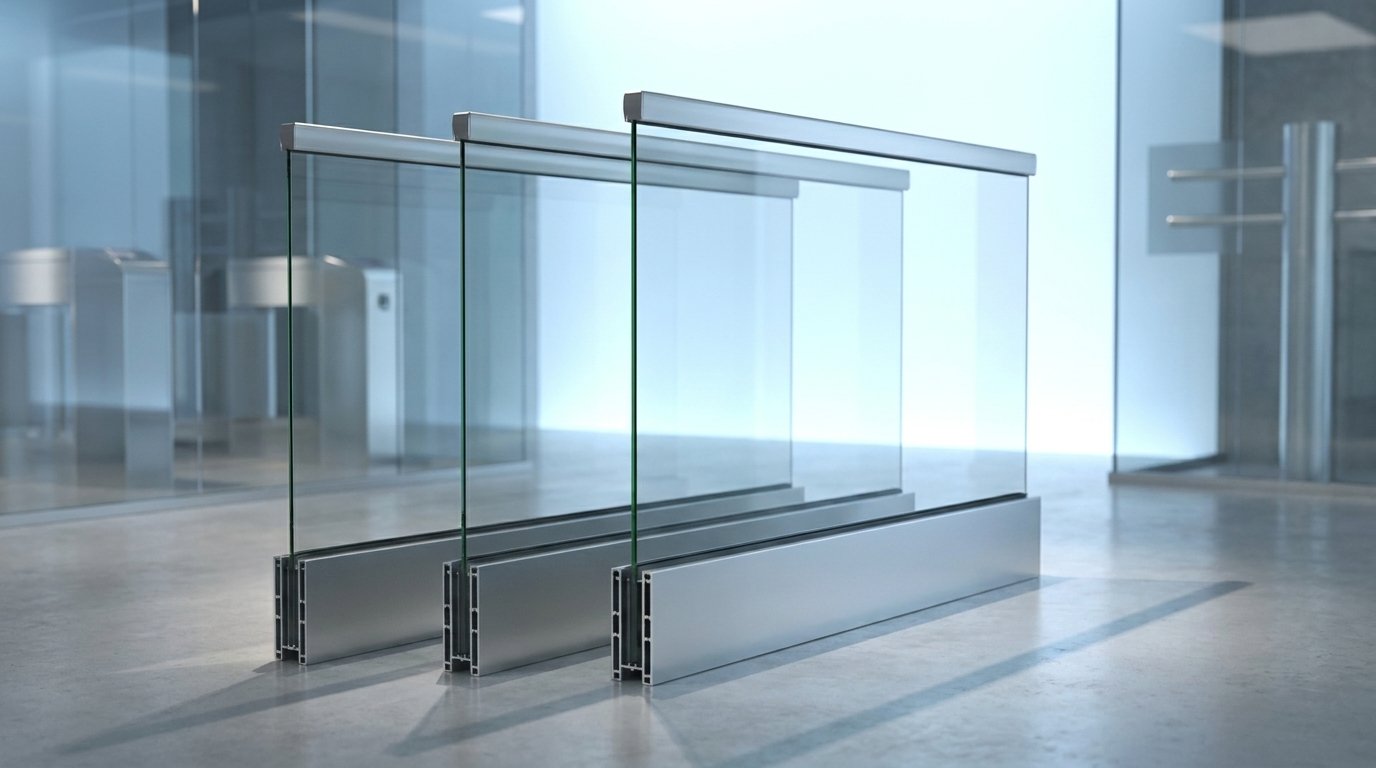 Aluminium railings India — glass railing commercial building installation