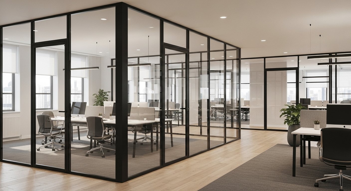 Framed glass partitions India — commercial office large-scale installation