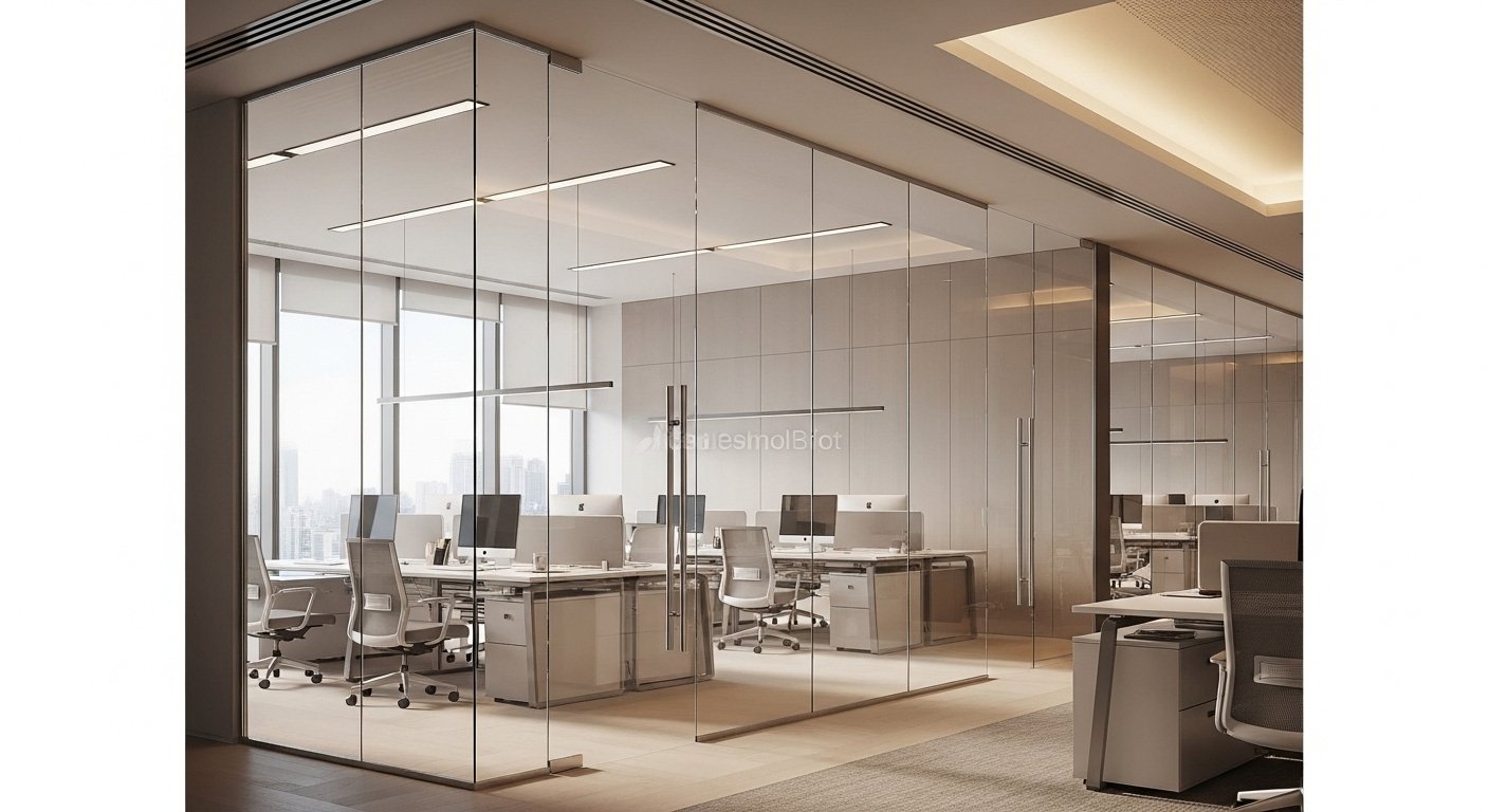 Frameless glass office partition for corporate interiors