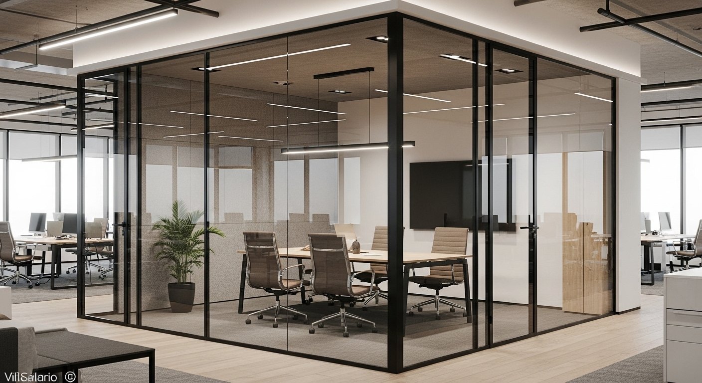 Glass partition systems for commercial interiors