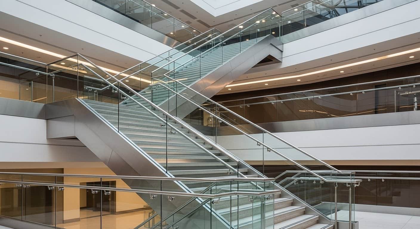 Commercial glass and metal railing systems