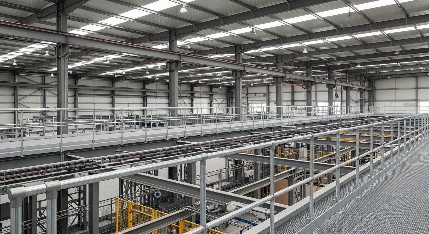 Industrial safety railing for mezzanine and plant platforms near Hyderabad industrial estates