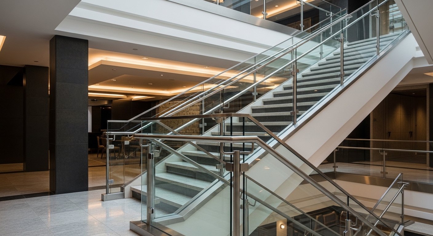 Staircase railing system for commercial building cores in India