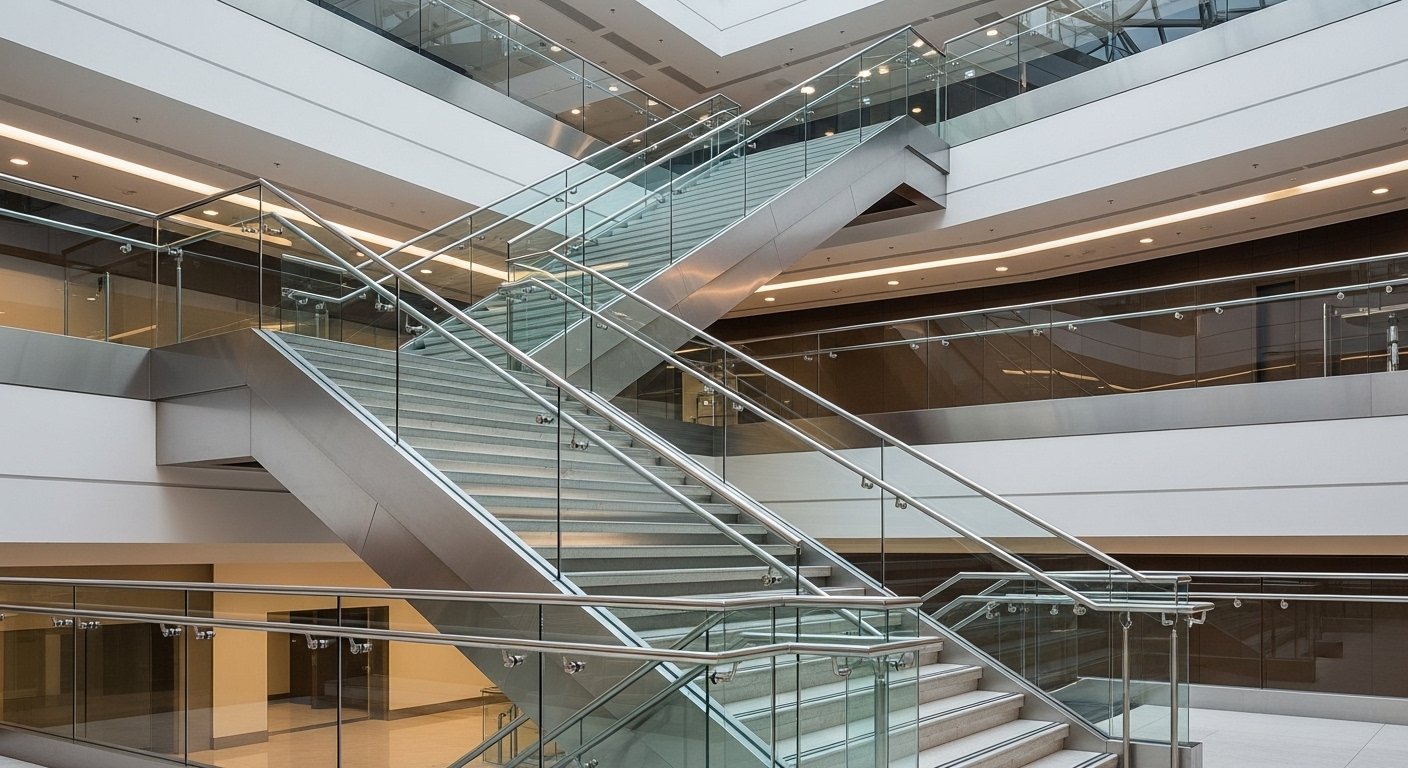 Staircase railing system India — stainless steel large project IS 875
